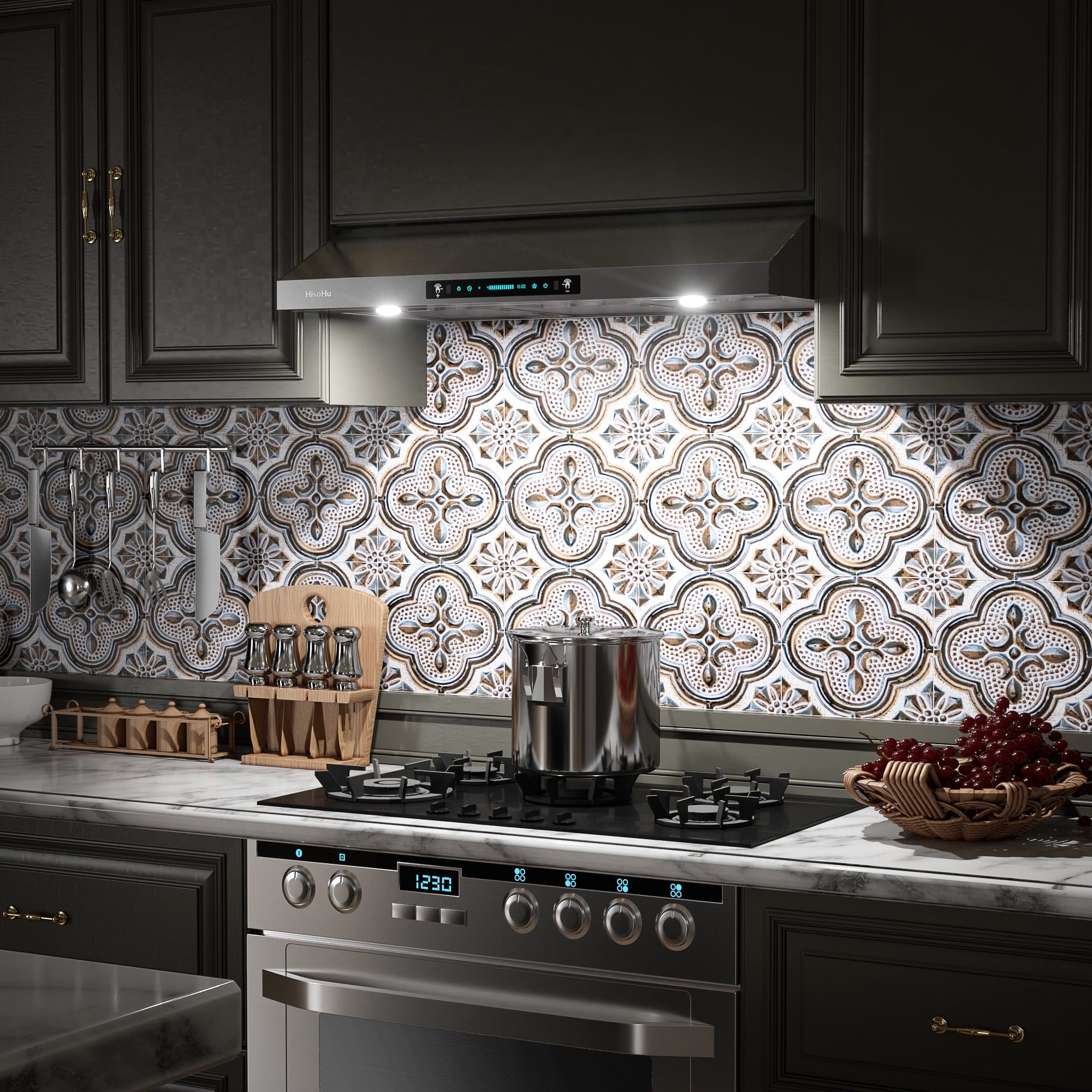 HisoHu Under Cabinet Range Hood 36 Inch with 900-CFM, 4 Speed Gesture Sensing&Touch Control Panel, Stainless Steel Kitchen Vent