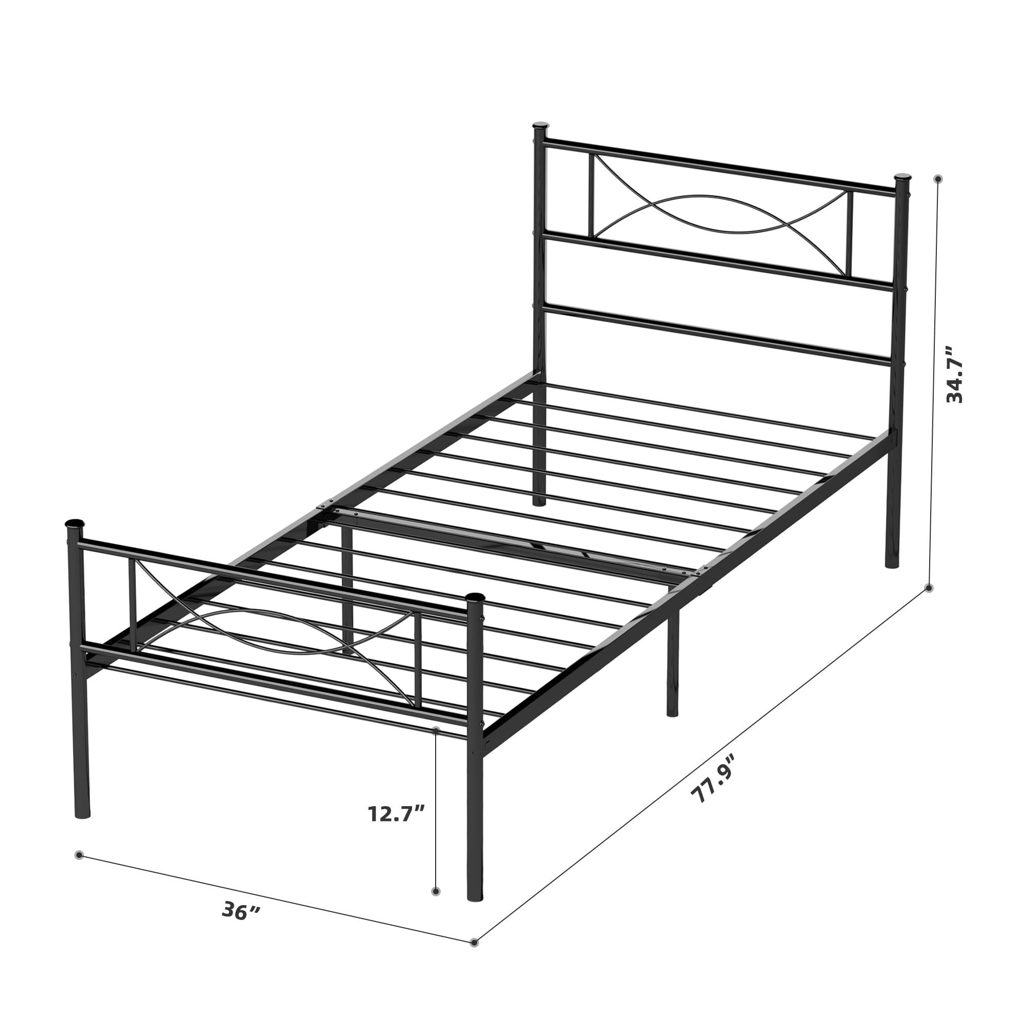 Yoneston Metal Bed Frame Mattress Foundation with Headboard and Footboard, Twin, Black