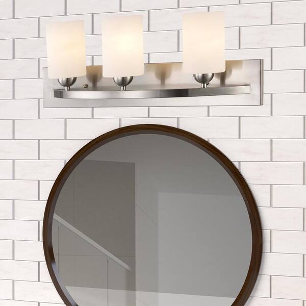 Moonlight 24-in. 3-Light Brushed Nickel Bathroom Vanity Light Fixture with Frosted Glass