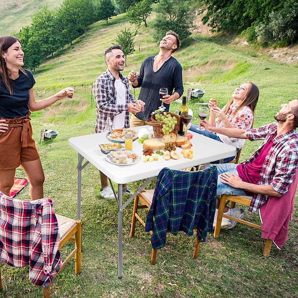 34 in. x 2.8 ft. Square Folding Card Table Portable Patio Plastic Tables with Collapsible Legs