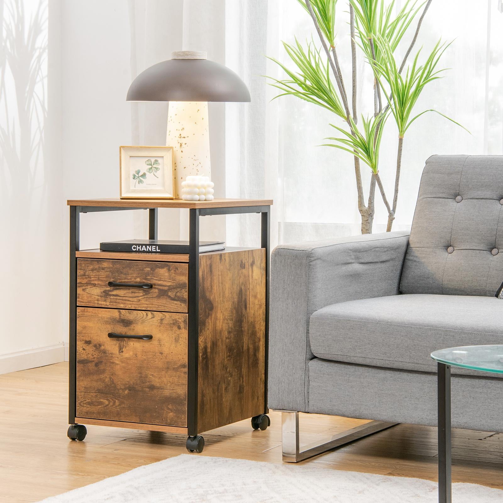 Giantex2 Drawer Mobile File Cabinet, Rolling Print Stand for Under Desk， Lateral Filing Cabinet fits A4 or Letter Size for Home Office