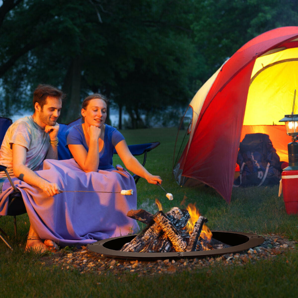 Gymax 36 Inch Round Steel Fire Pit Ring Liner DIY Wood Burning Insert