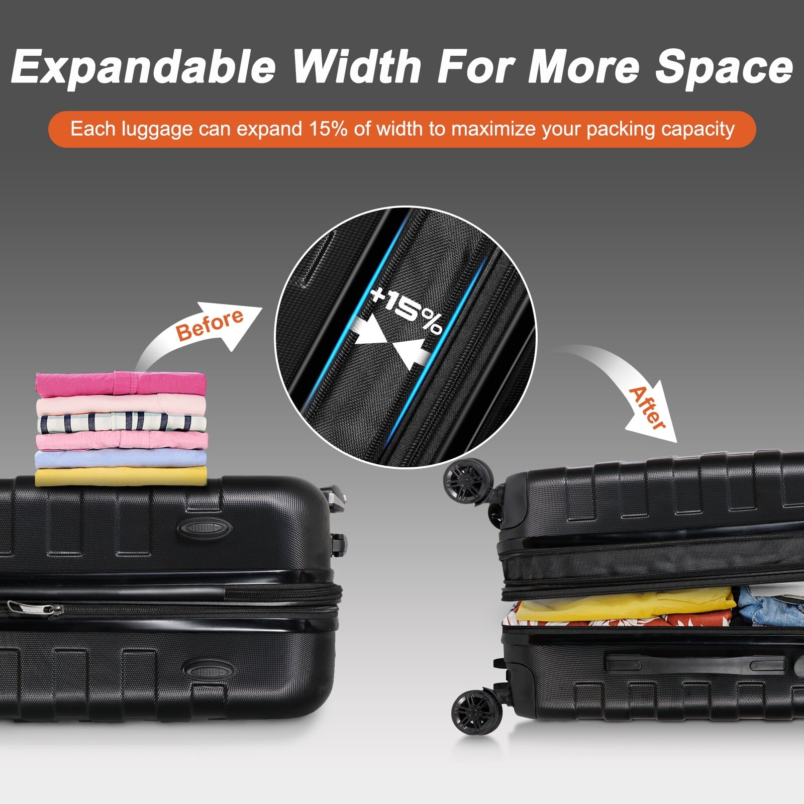 HomGarden 22-inch Carry On Luggage Hardside Expandable Travel Suitcase Spinner TSA Lock Black