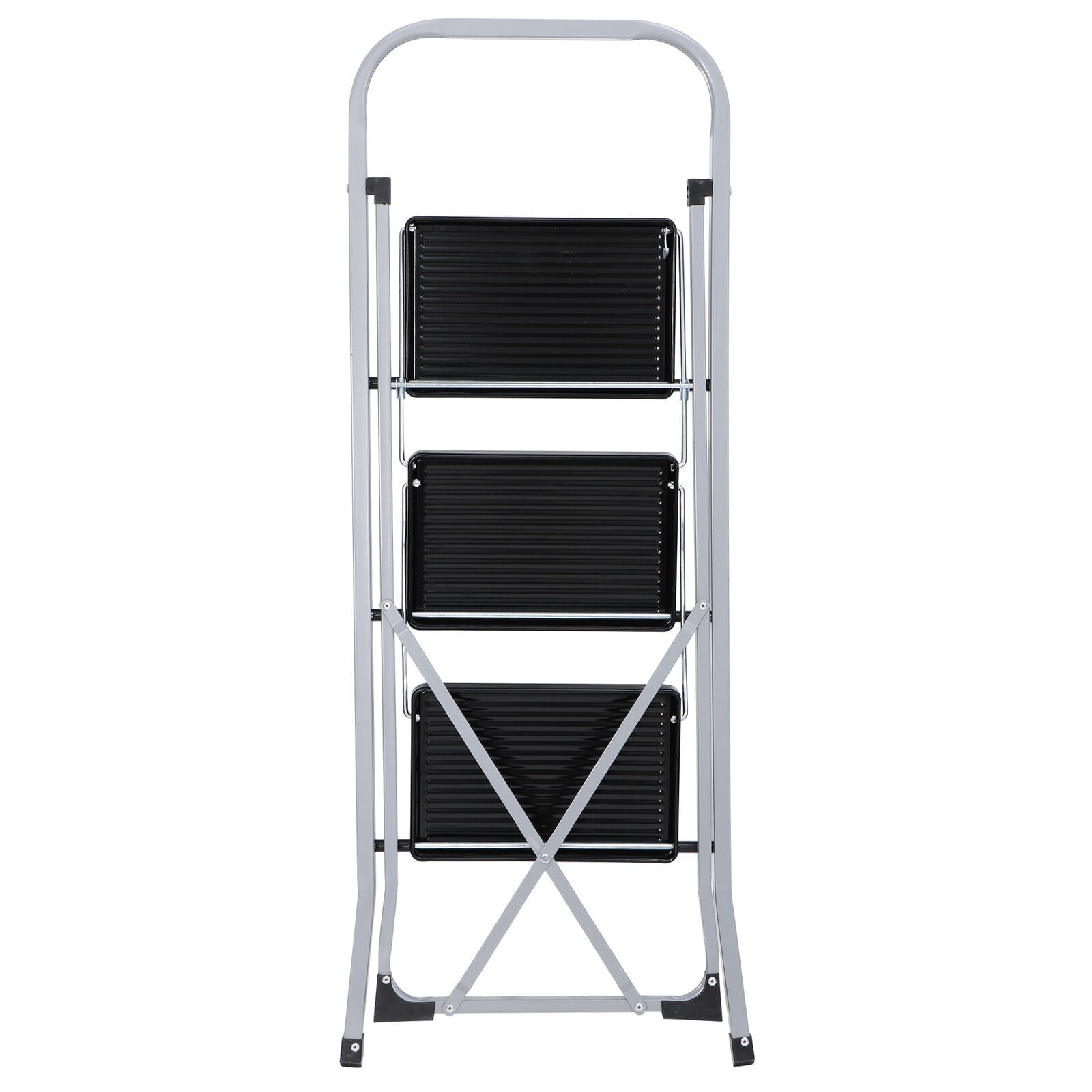 ZENSTYLE 3 Step Ladder Folding Step Stool 330lb Capacity Sturdy Steel Frame, Silver and Black