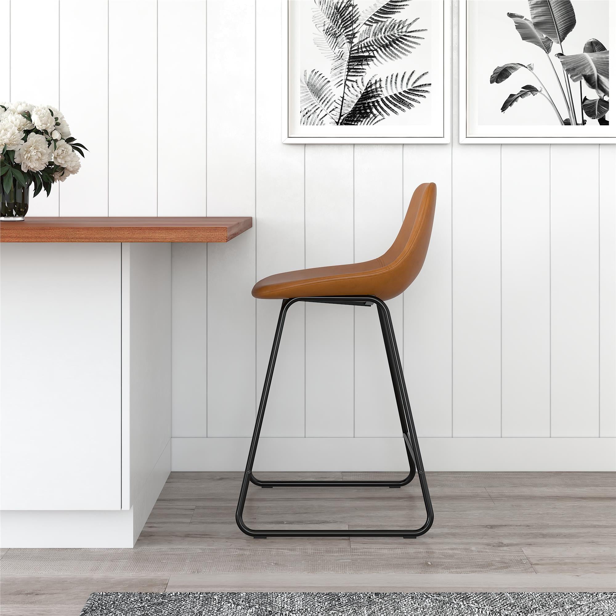 Better Homes & Gardens Farley Scoop Counter Height Stool, Camel Faux Leather