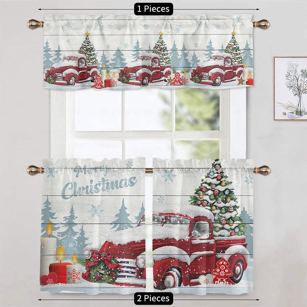 Innerwin 1/2Pcs Xmas Short Panel Blackout Half Curtain Panels Luxury Christmas Kitchen Curtains Rod Pocket Home Modern Valance Plaid Snowman Print Bedroom Style-A 2pc-Tier Curtain: W:27.5''x H:24''