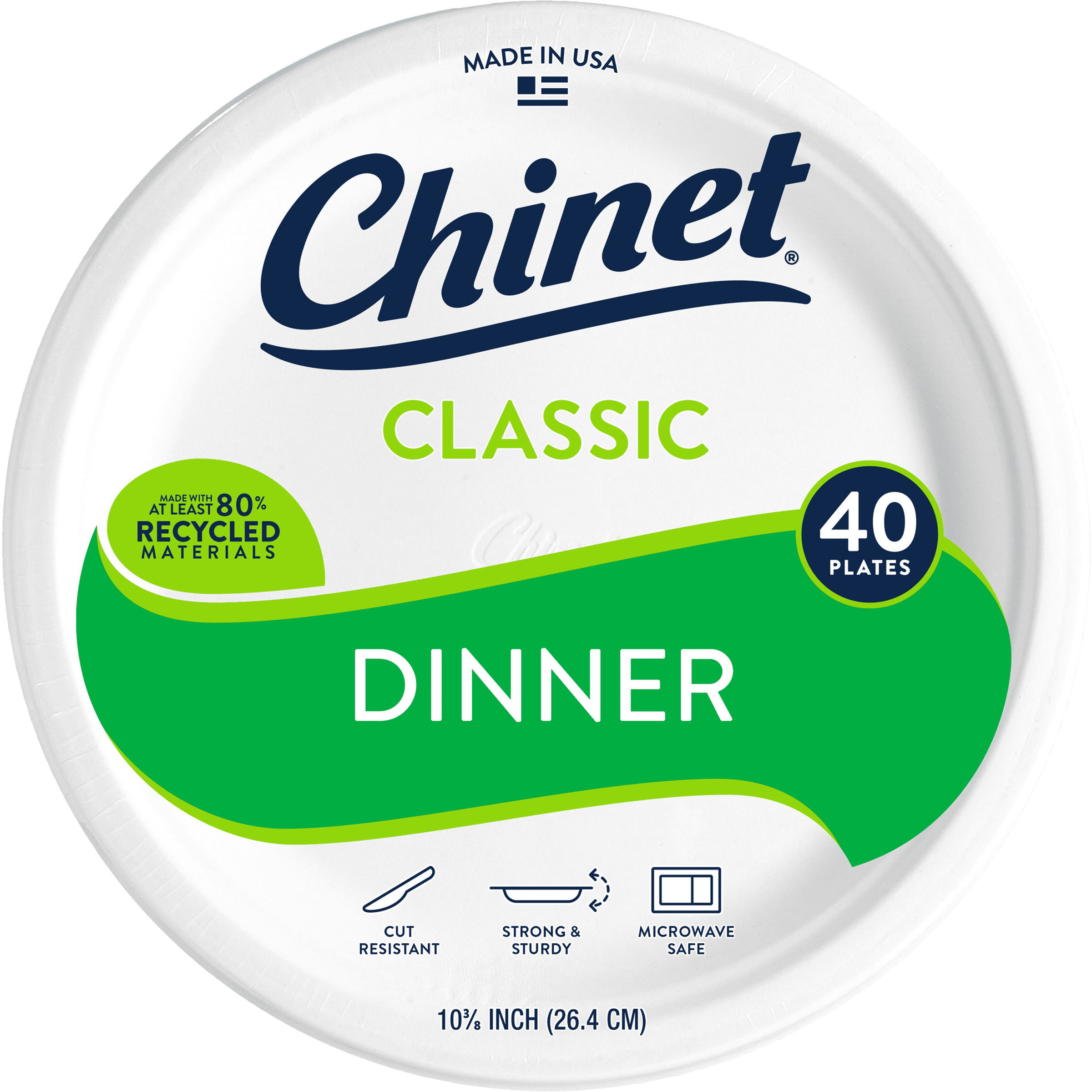 Chinet Classic® Premium Dinner Paper Plates,  White, 10 3/8”, 40 Count