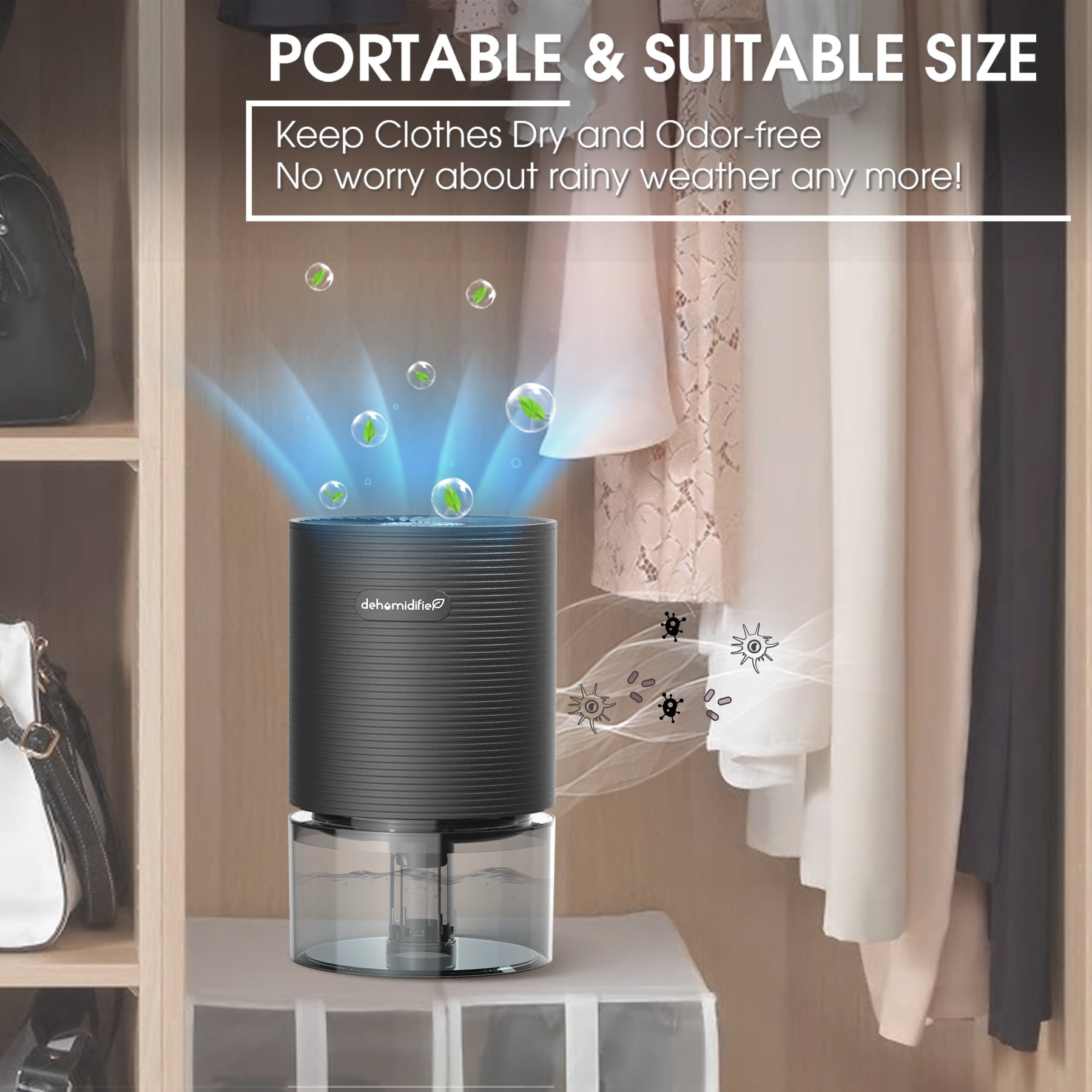 KLOUDIC 700ml Small Dehumidifiers with LED Light 2200 Cubic feet (215 Sq. ft)