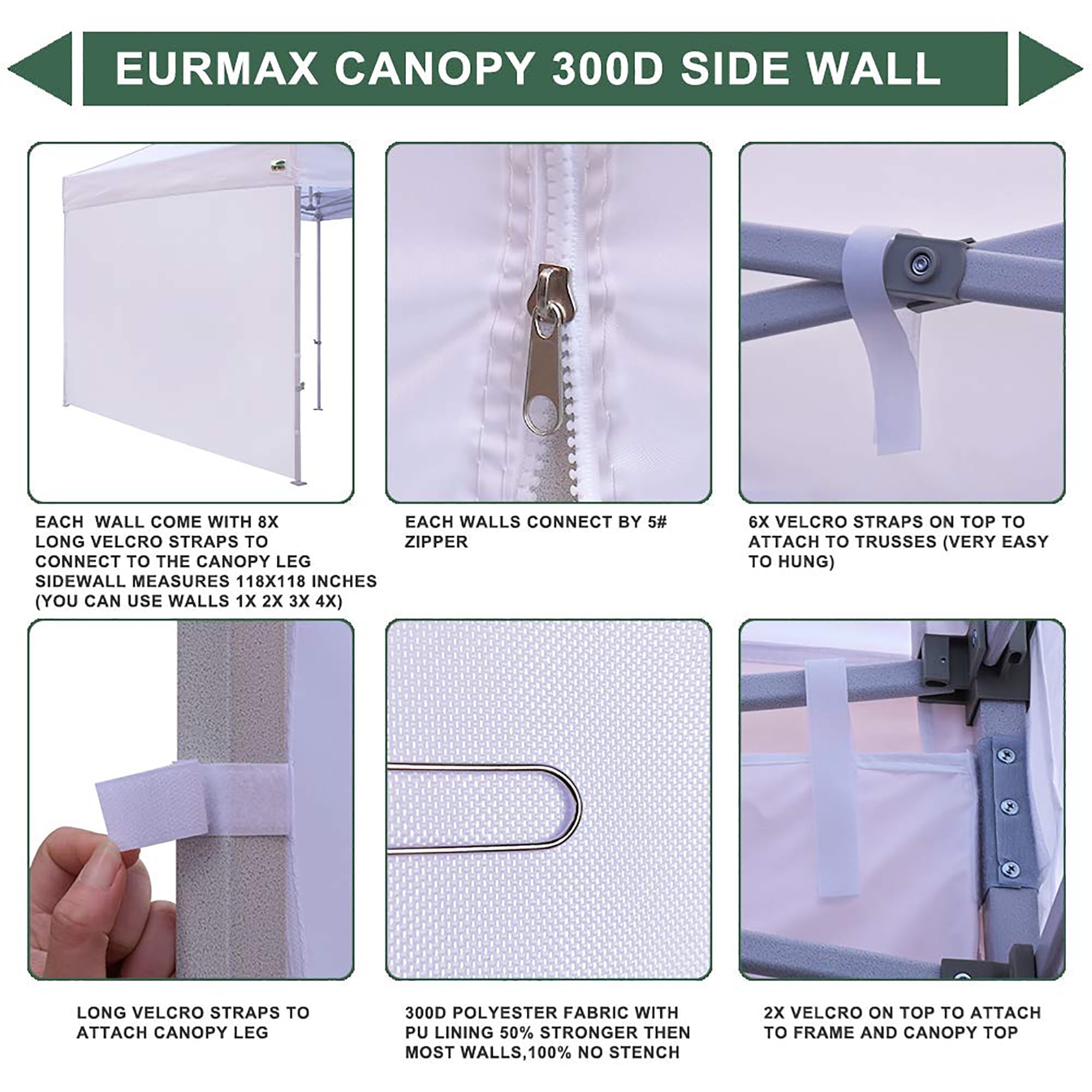 Eurmax Instant Sunwall for 10x10FT Pop up Canopy, 1 Pack White Canopy Sidewall