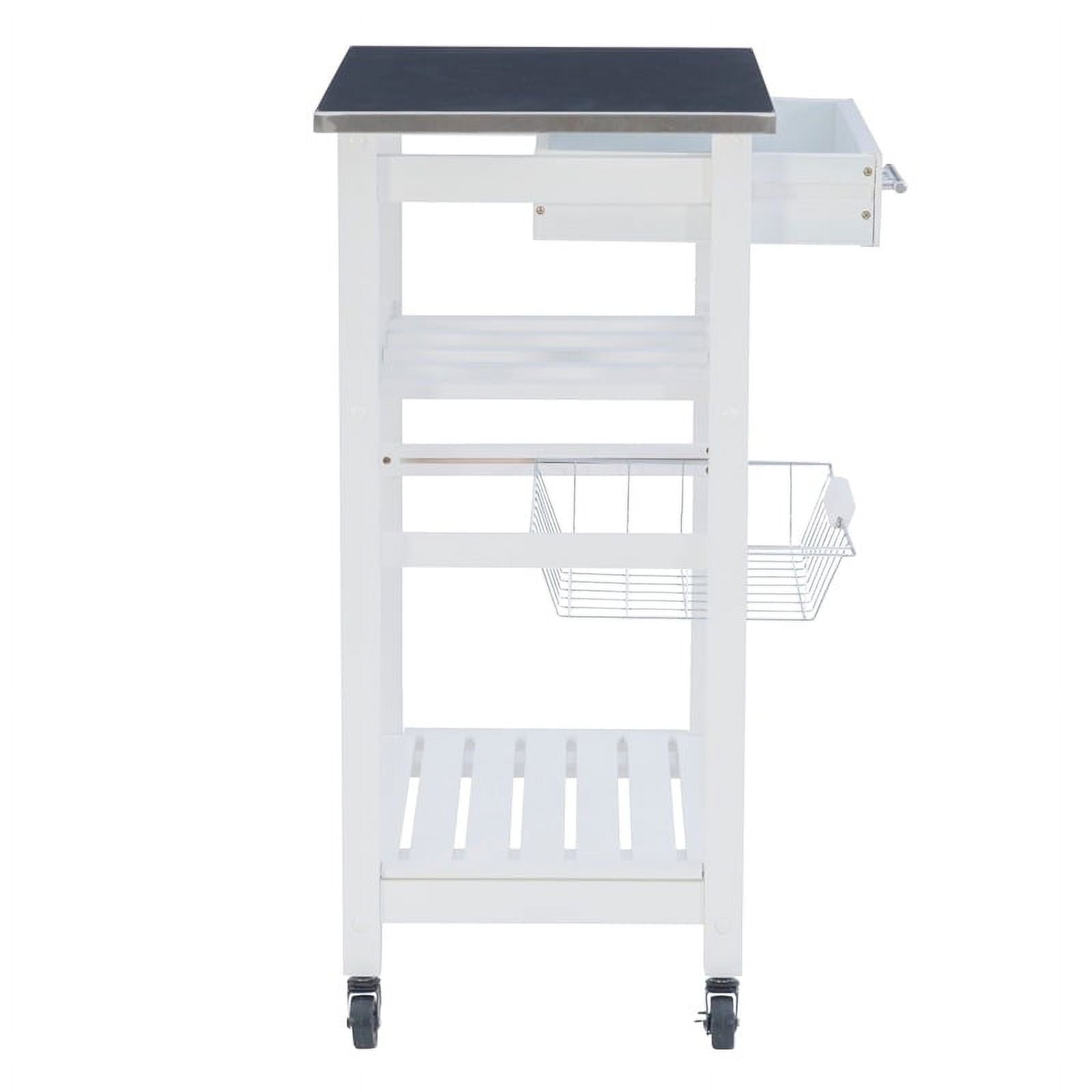 Riverbay Furniture Transitional Wood/Stainless Steel Kitchen Cart in White