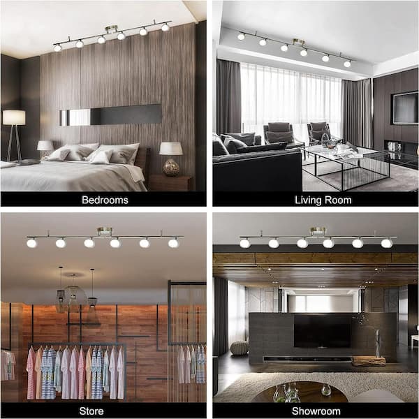 3.7 ft. 6-Light Brushed Nickle Hardwired Swivel Track Lighting Kit with Cylinder Head