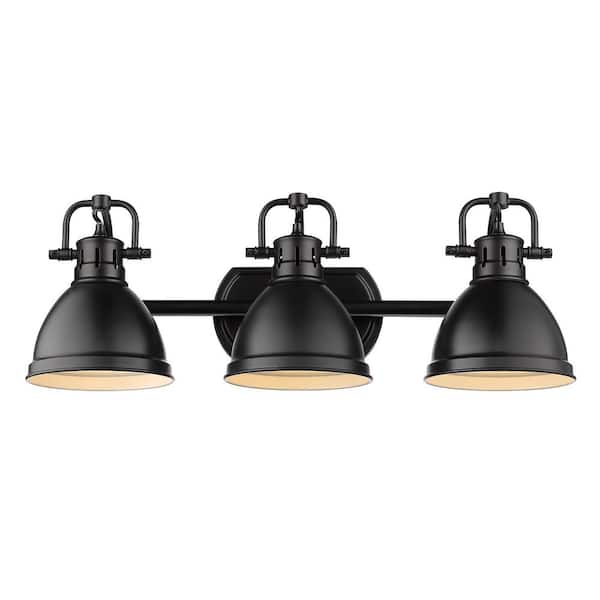 Duncan 3-Light Black Bath Light with Matte Black Shade