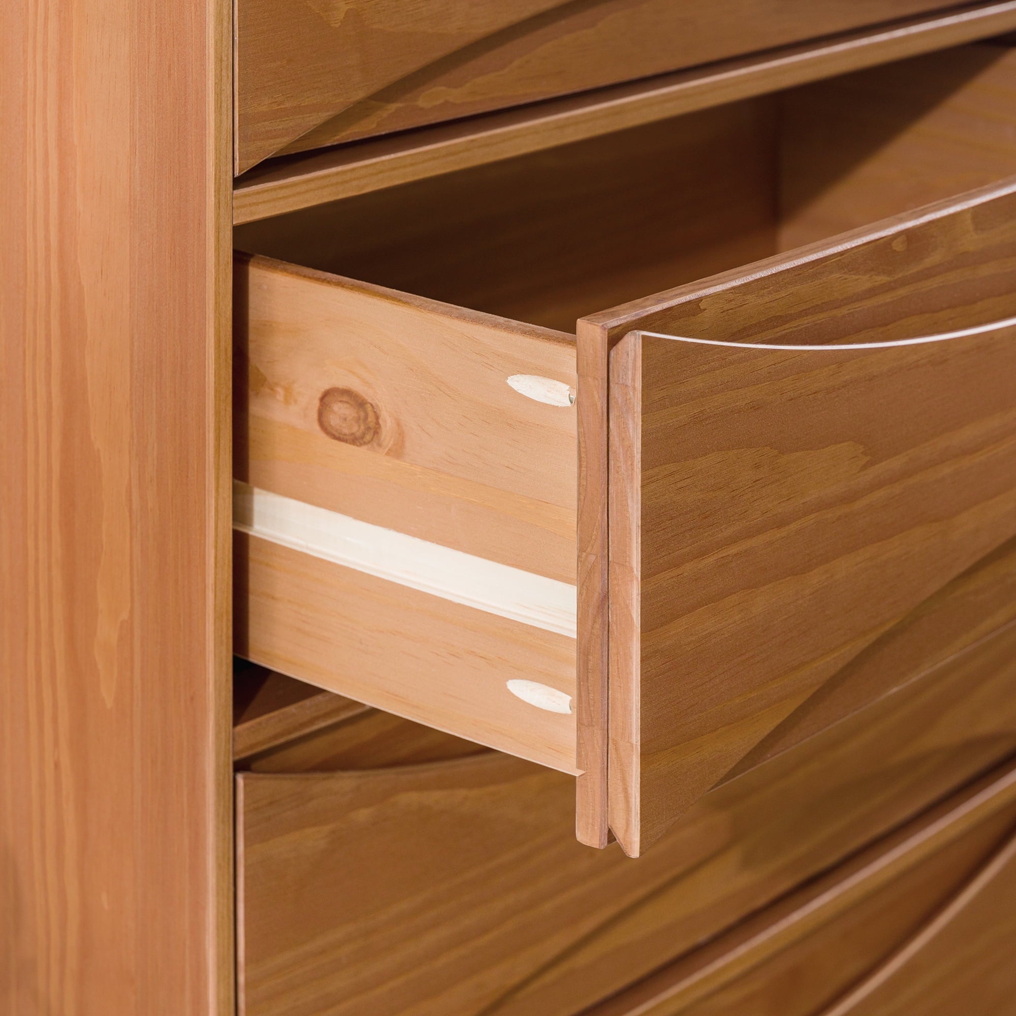 Walker Edison 30” Mid-Century Modern Curved Front 5-Drawer Dresser, Caramel