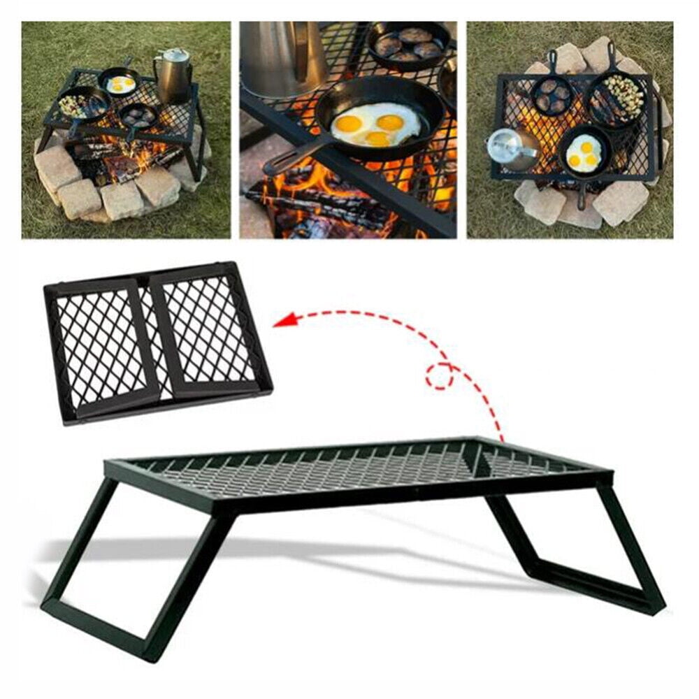 Campfire Grill Over-Fire Pit Cooking BBQ Rack Cooking Stove Black Foldable