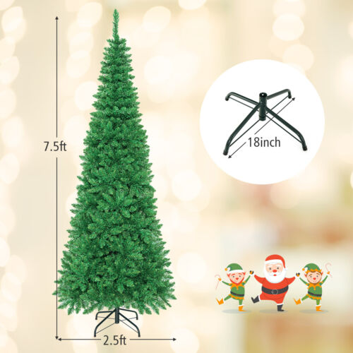 7.5ft Pre-Lit Hinged Artificial Pencil Christmas Tree w/350 Multicolor Lights
