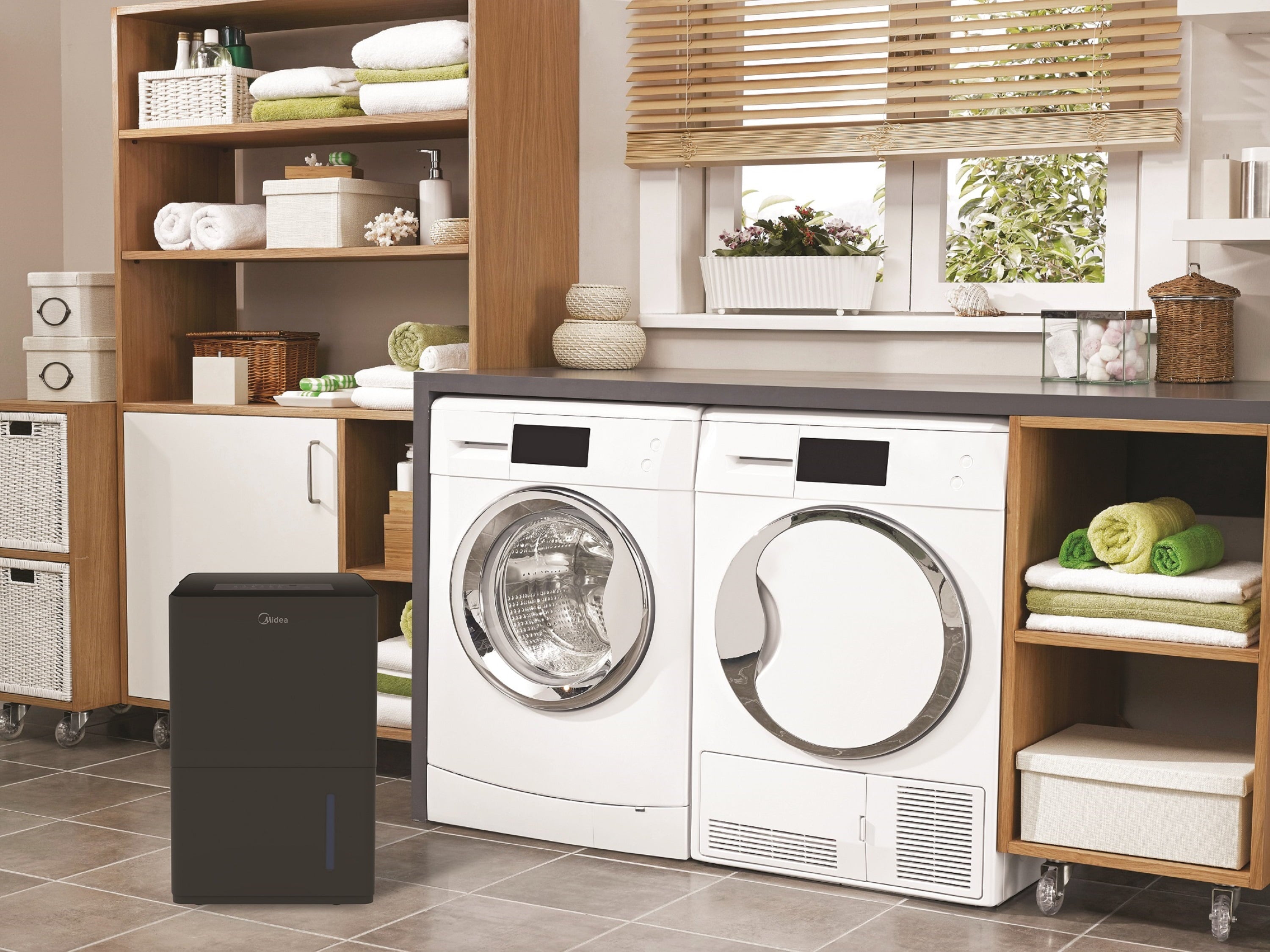 Midea 50-Pint Smart Dehumidifier with Pump - Wet Rooms, Energy Star, Black, MAD50PS1WBL