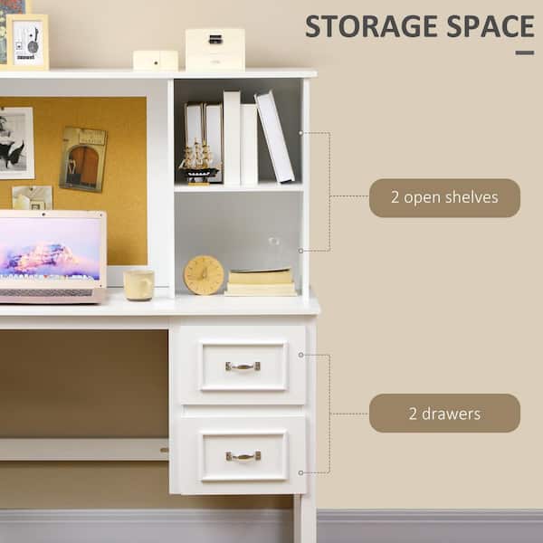 19.75 in. Rectangular White 2 Drawer Computer Desk with Drawers and Shelves