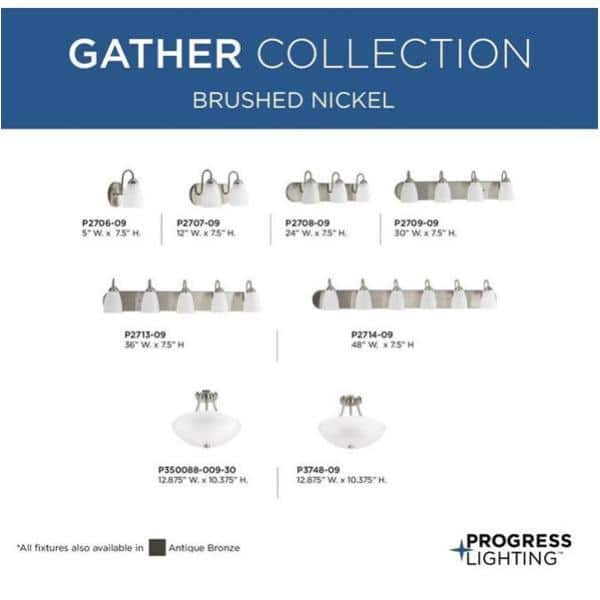 Gather Collection 48 in. 6-Light Brushed Nickel Etched Glass Traditional Bathroom Vanity Light
