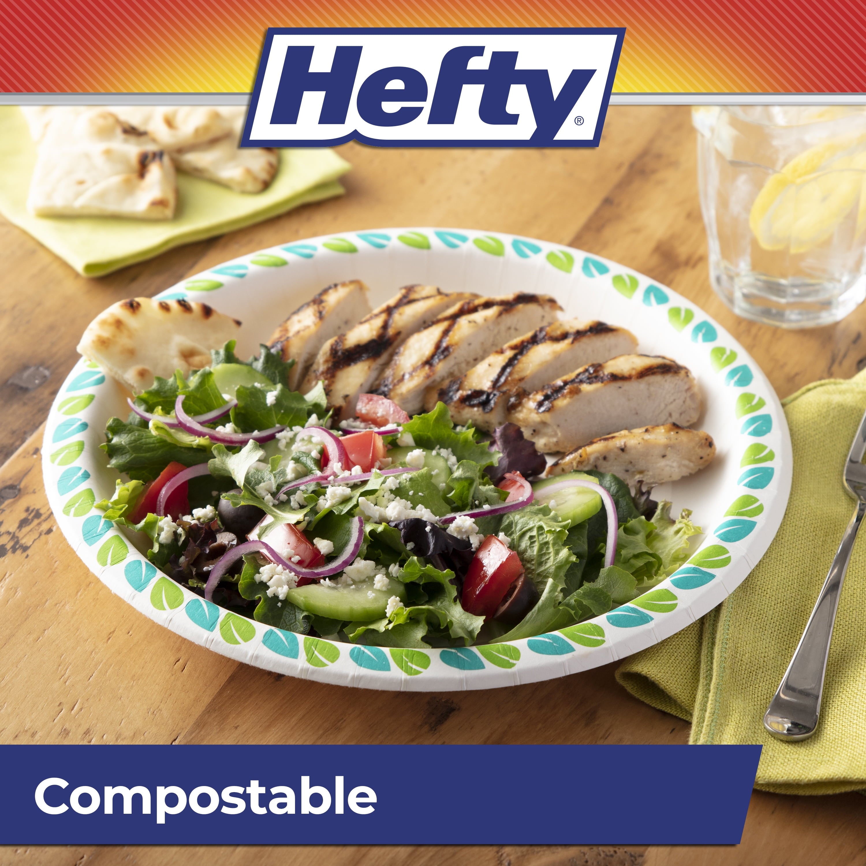 Hefty Compostable Printed Paper Plates, 10 Inch, 20 Count
