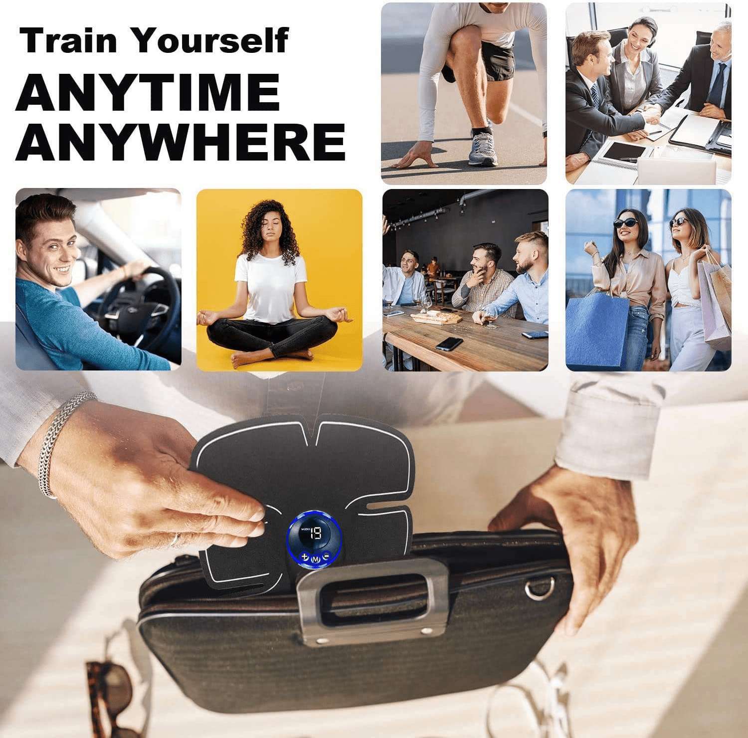 Portable Muscle Electrostimulator Training Equipment, USB Chargable, Abdominal&Arm Muscle Stimulator Trainer with 10 Gel Pads