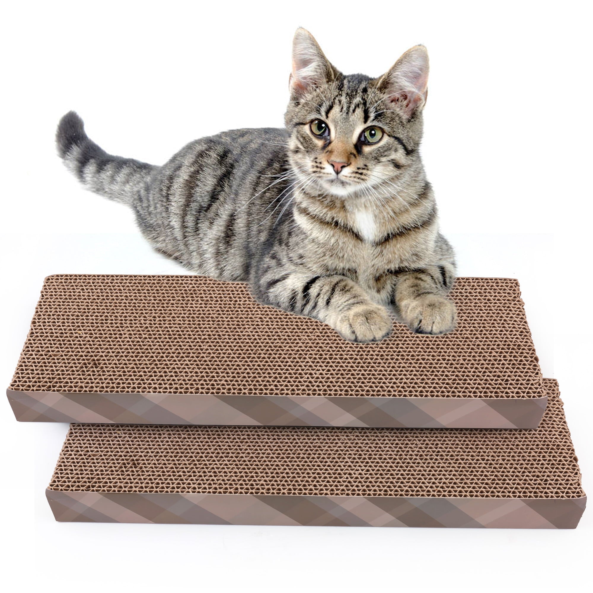 Primepets 2 Small Cat Scratcher Cardboard with Catnip, 15.8x4.8 in