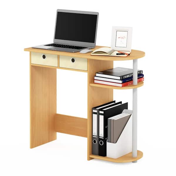 32 in. Rectangular Beech 2 Drawer Computer Desk with Built-In Storage