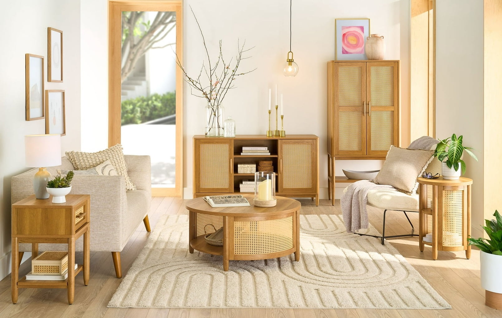 Better Homes & Gardens Springwood Caning Coffee Table, Light Honey Finish