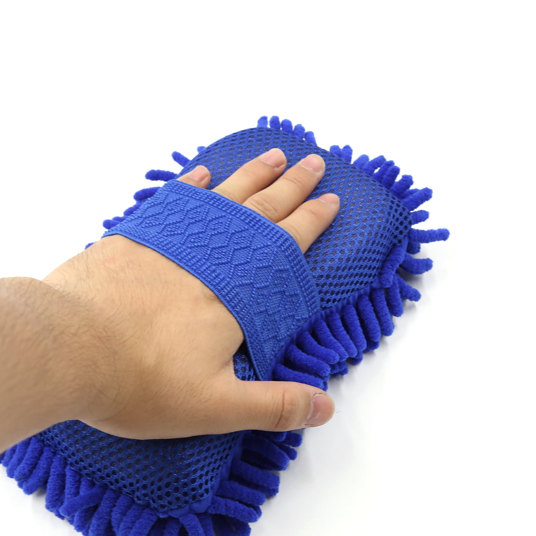 Durable Practical Microfiber Chenille Car Wash Sponge w Elastic Hand Strap Blue