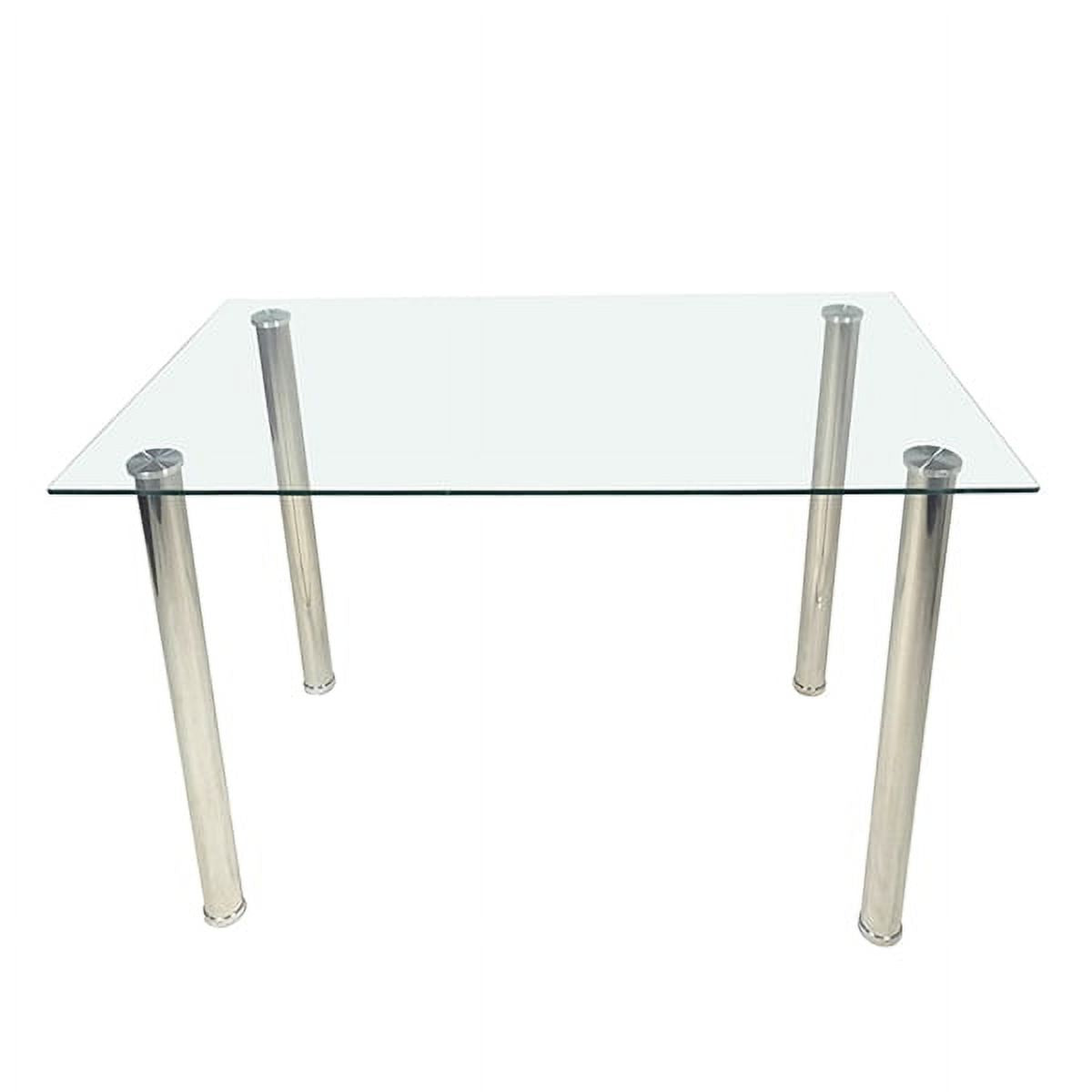 4-seat Simple 日ectangular Cylindrical Leg Table Tempered Glass Stainless Steel Clear Glass 110 * 70 * 75cm