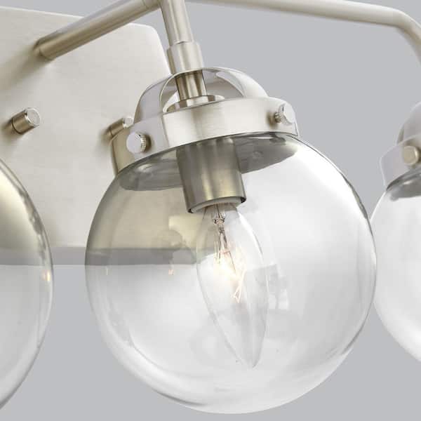 Bryce 21.75 in. 3-Light Brushed Nickel Modern Industrial Bathroom Vanity Light with Clear Round Globe Glass Shades
