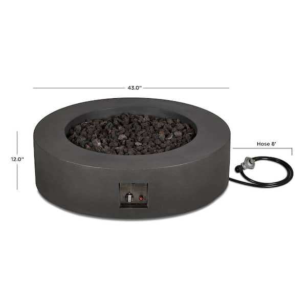 Brookhurst 43 in. W X 13 in. H Round Outdoor GFRC Liquid Propane Fire Pit in Carbon with Lava Rocks