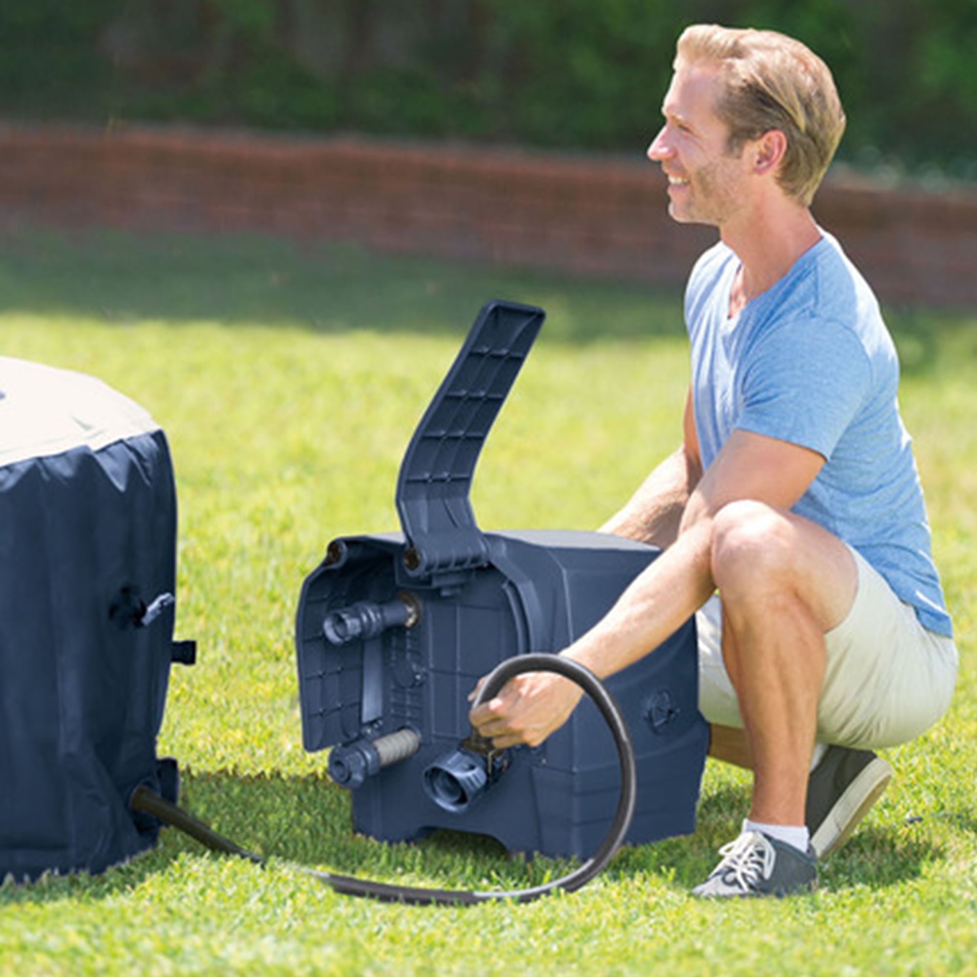 Intex PureSpa Plus 6 Person Inflatable Round Hot Tub with 170 AirJets, Blue