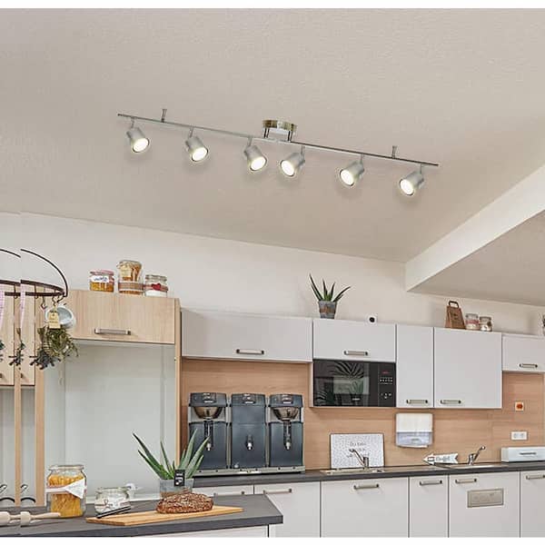 3.7 ft. 6-Light Brushed Nickle Hardwired Swivel Track Lighting Kit with Cylinder Head