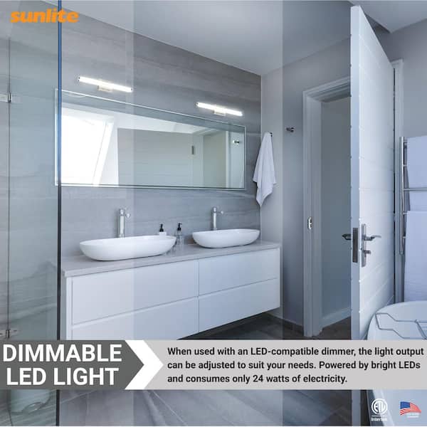 24 in. 1-Light Brushed Nickel LED Vanity Light Dimmable 1750 Lumens Bar with Selectable CCT Switch 3000K 4000K 5000K