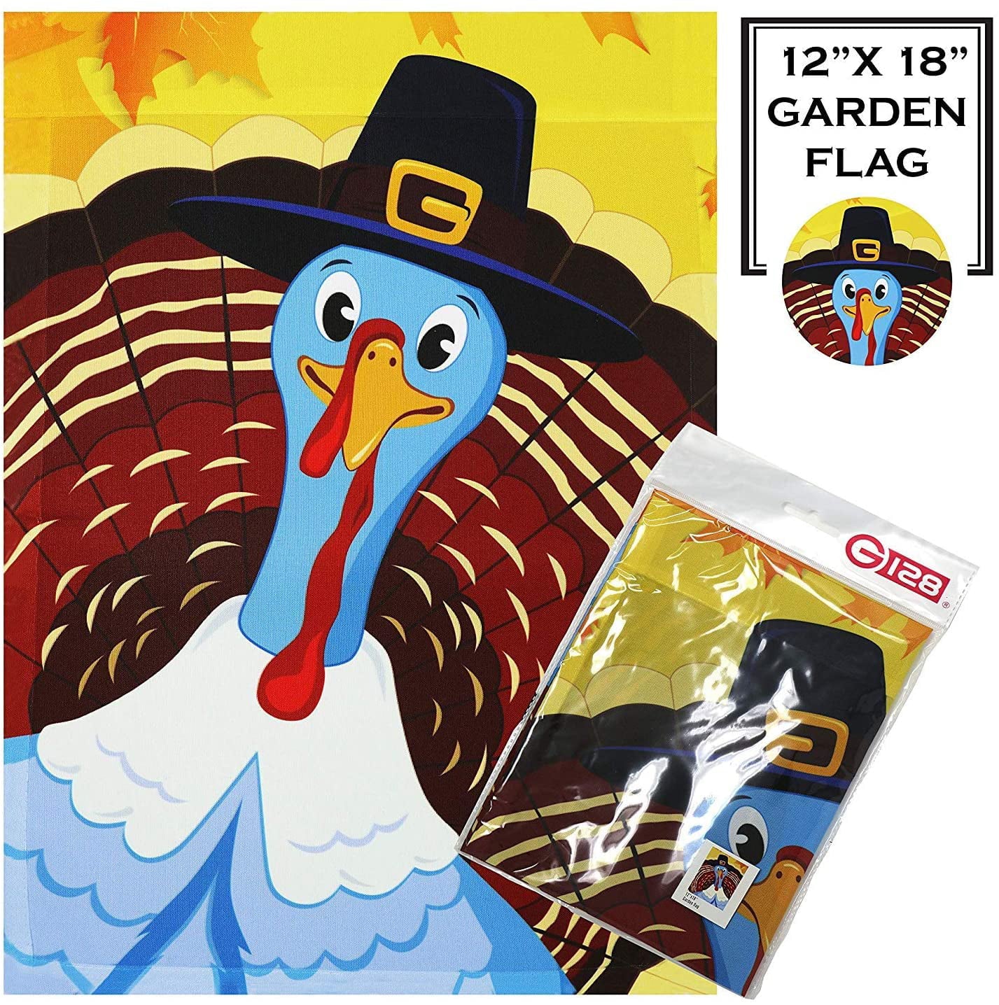G128 - Home Decorative Thanksgiving Garden Flag, Joyful Pilgrim Turkey Decoration, Rustic Holiday Seasonal Outdoor Flag 12
