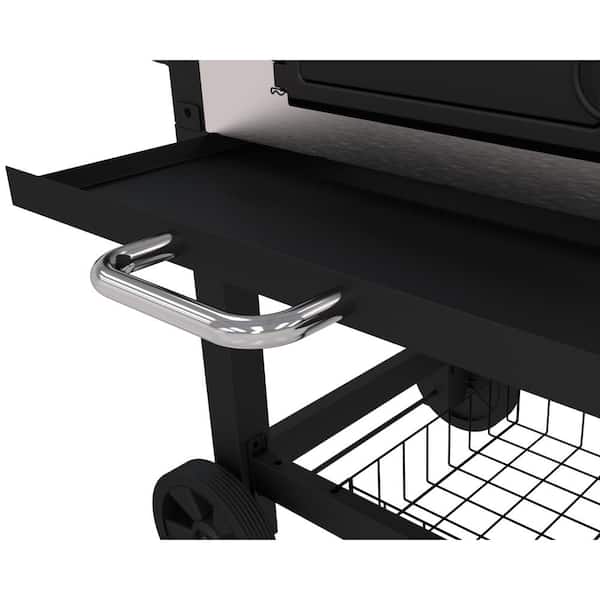 Heavy-Duty Extra-Large Dual Chamber Charcoal Grill in Black and Stainless Steel