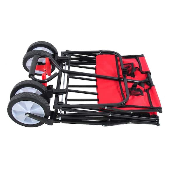 3.6 cu.ft. Oxford Fabric Steel Frame Wagon Heavy-Duty Folding Portable Hand Garden Cart with Universal Wheels in Red