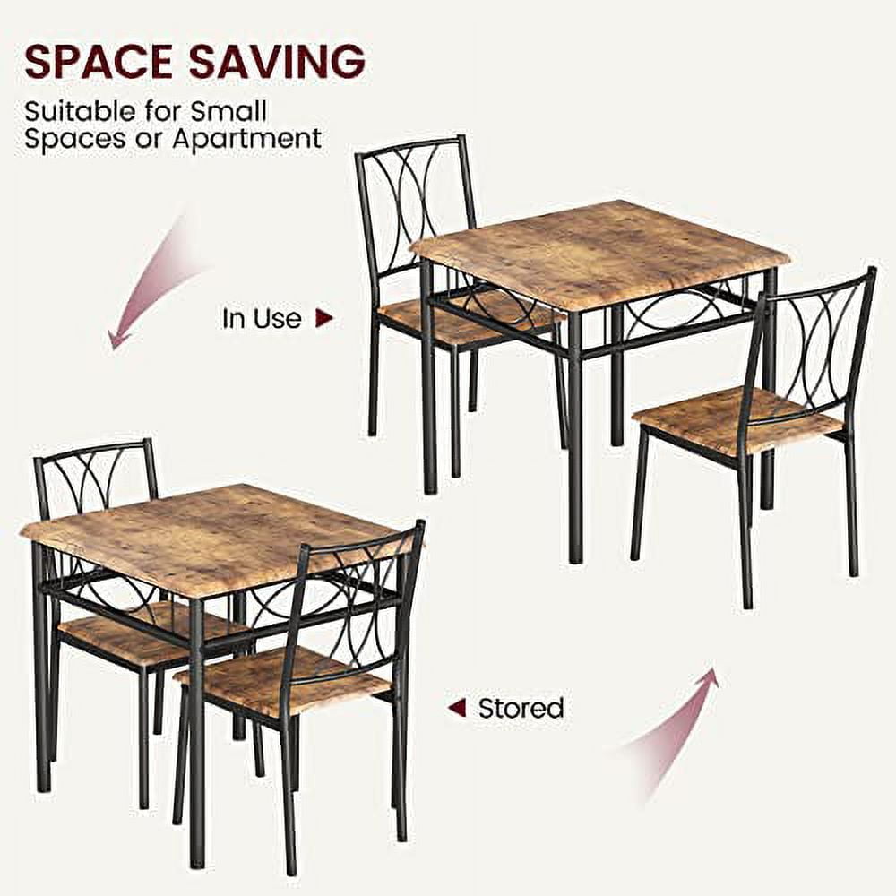 3 Piece Kitchen Table Set, Dining Table and Chairs for 2, Metal and Wood Square Dining Room Table Set with 2 Upholstered Chairs, Kitchen Table Set for Small Space, Apartment, Rustic Brown