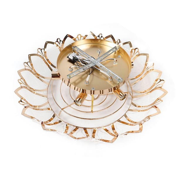 23 in. 7-Light Modern Gold Lotus Flower Shape Flush Mount Ceiling Lamp with Remote Control