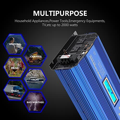 Power Inverter 2000w DC 12V to AC 120V Modified Sine Wave Inverter with 2000W