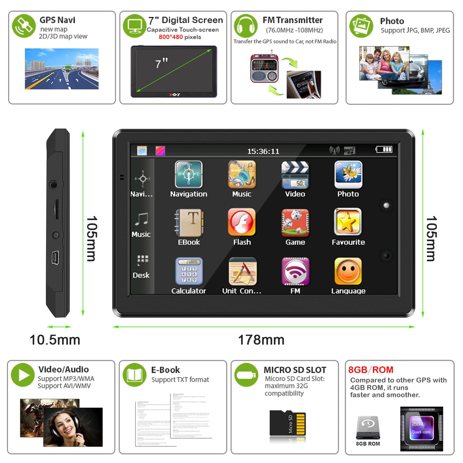 IOTWE GPS Navigation for Car, GPS for Truck Drivers Commercial (7 Inch), 2022 Map with Free Lifetime Updates, Intelligent GPS Navigation System, Spoken Turn by Turn Directions, Speed Limit Warnings