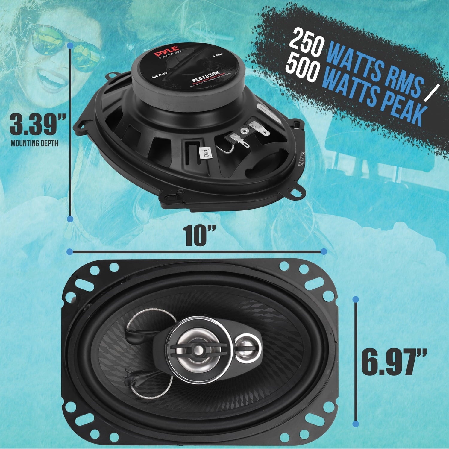 Pyle PL61984BK - Four-Way Sound Speaker System - One Pair 6'' x 9'' Four-Way Quadriaxial Loud Audio