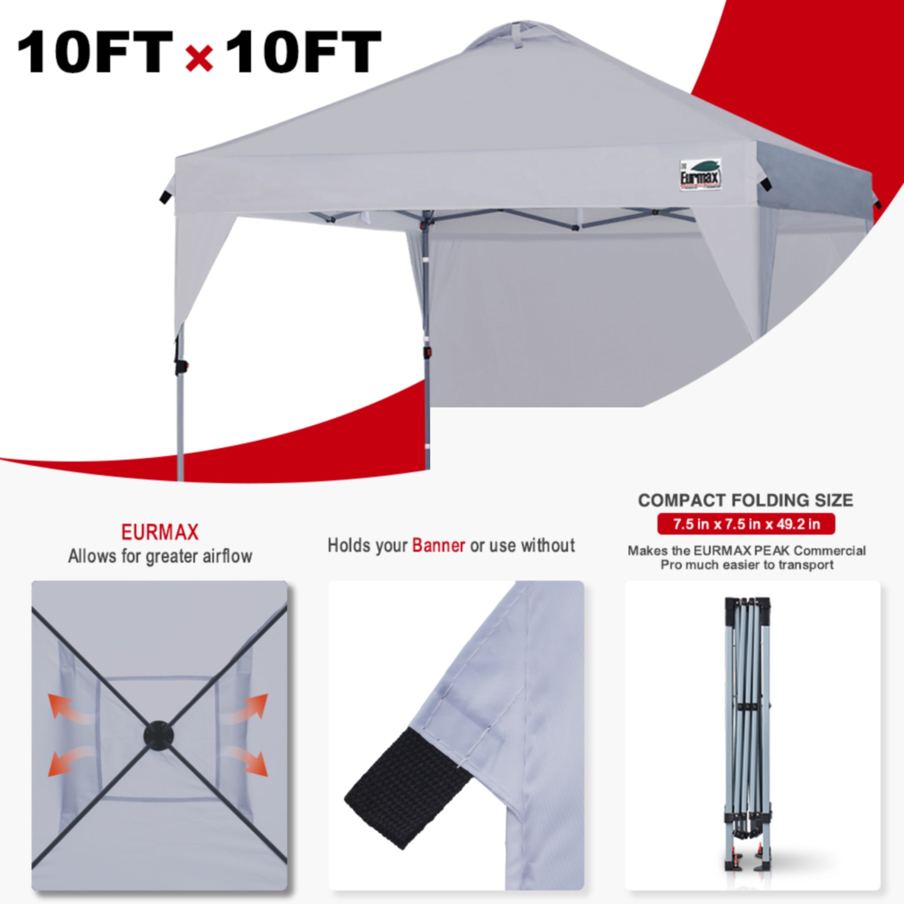 Eurmax Grey 10x10 Picnic Canopy Collapsible Gazebo with Vents