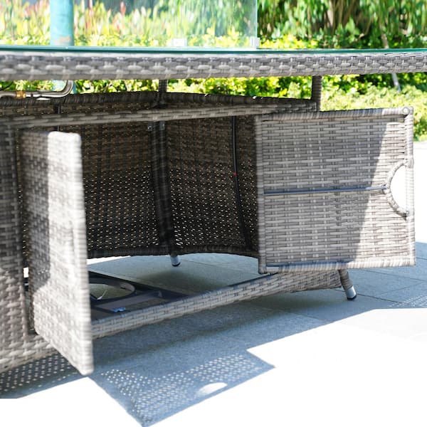 Ada Gray 1-Piece Wicker Patio Fire Pit Table