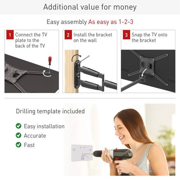 Barkan 13 in. to 75 in. Black Full Motion - 4 Movement Long Premium Flat/Curved TV Wall Mount Extremely Extendable