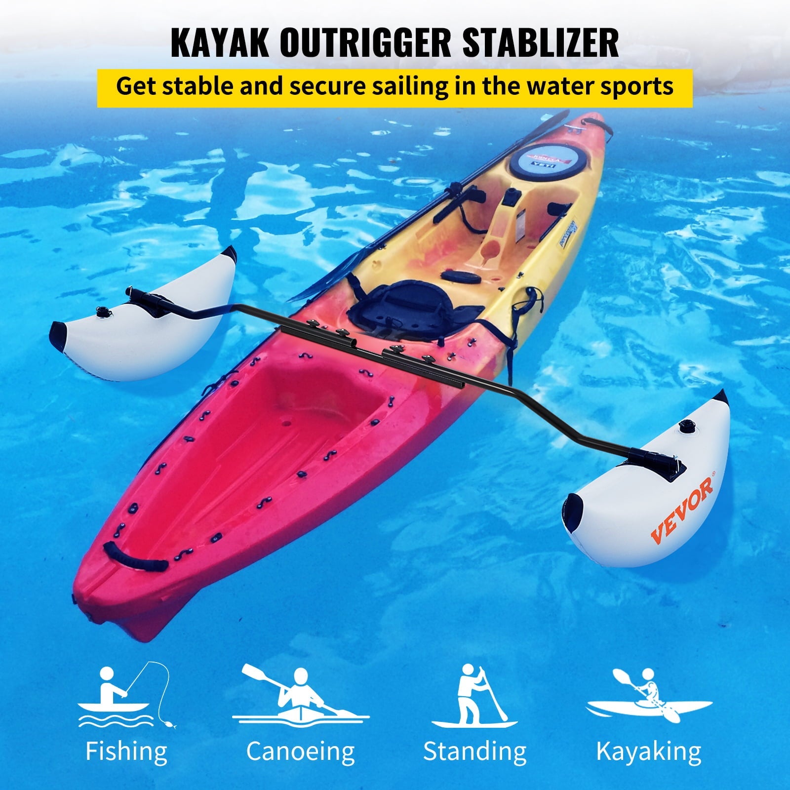 VEVOR Kayak Outrigger Stabilizer, 2 pcs, PVC Inflatable Outrigger Float with Sidekick Arms Rod, Standing Float Stabilizer System Kit for Kayaks, Canoes, Fishing Boats