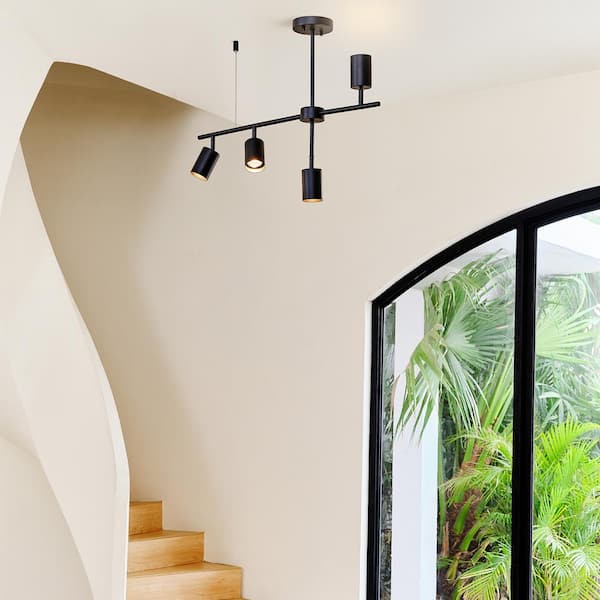2.3 ft. Matte Black Adjustable Height Hard Wired Track Lighting Kit with Pivoting Shades, Step Heads