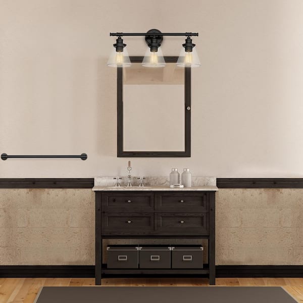 Parker 3-Light Oil Rubbed Bronze Vanity Light with Clear Glass Shades