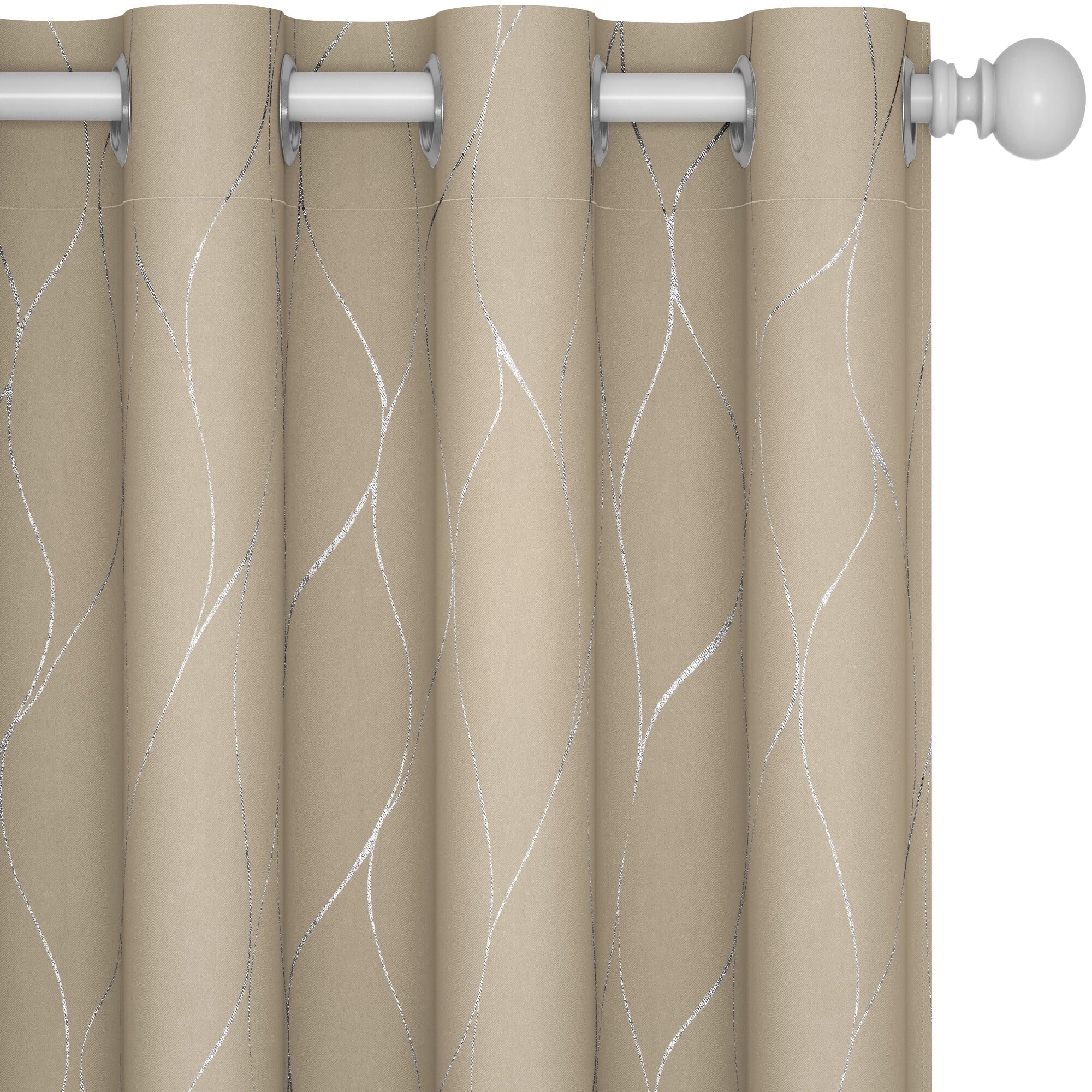 Deconovo Silver Wave Foil Print Blackout Curtains Grommet Light Blocking Curtain Room Darkening Noise Reducing WindoWDraperies 52Wx 84L inch Set of 2 Panels Khaki
