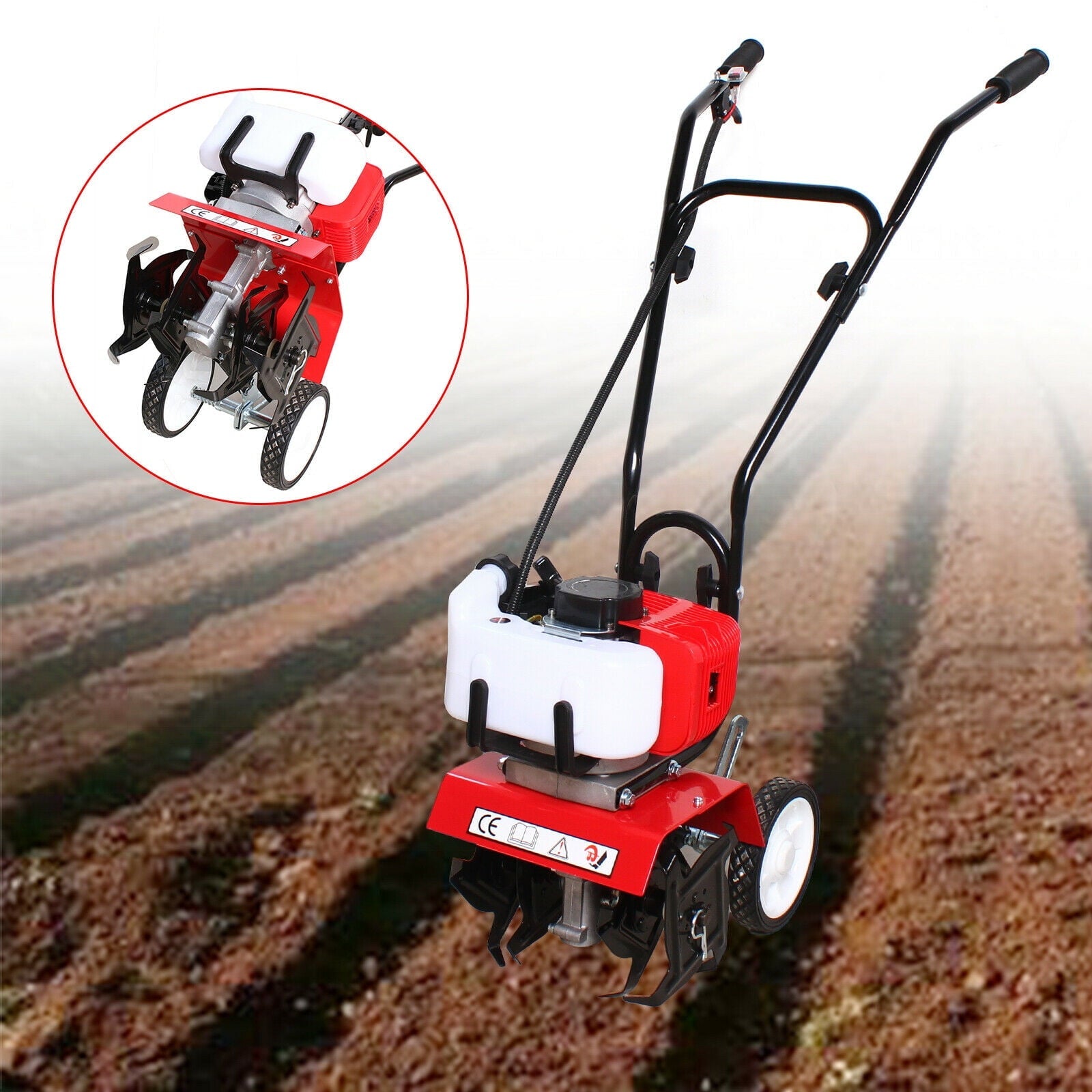 TFCFL 52CC 2-Stroke Mini Tiller Cultivator Gas Powered Garden Yard Tilling Cultivator